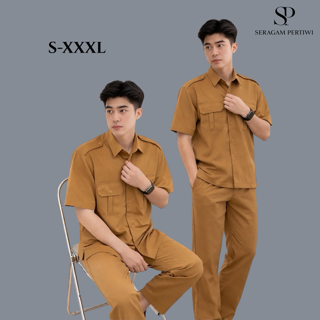 Seragam Pertiwi PDH Pria Khaki Premium S-XXXL
