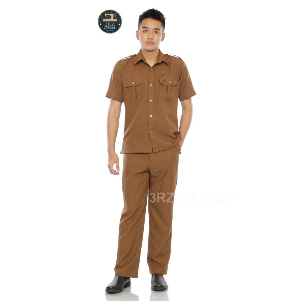 Seragam PNS Pria Pemda Coklat Khaki Setelan Dinas Lengan Pendek
