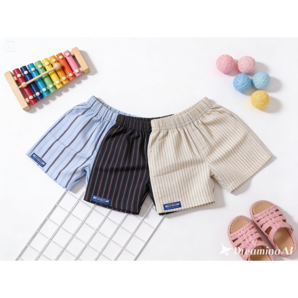 paket hemat 3 pcs celana anak motif stripe untuk laki-laki dan perempuan unisex usia 1-7 t