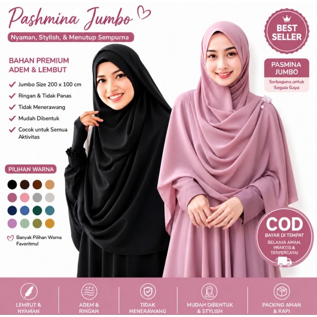 Pashmina Syar'i Jumbo Ceruty Babydoll Premium