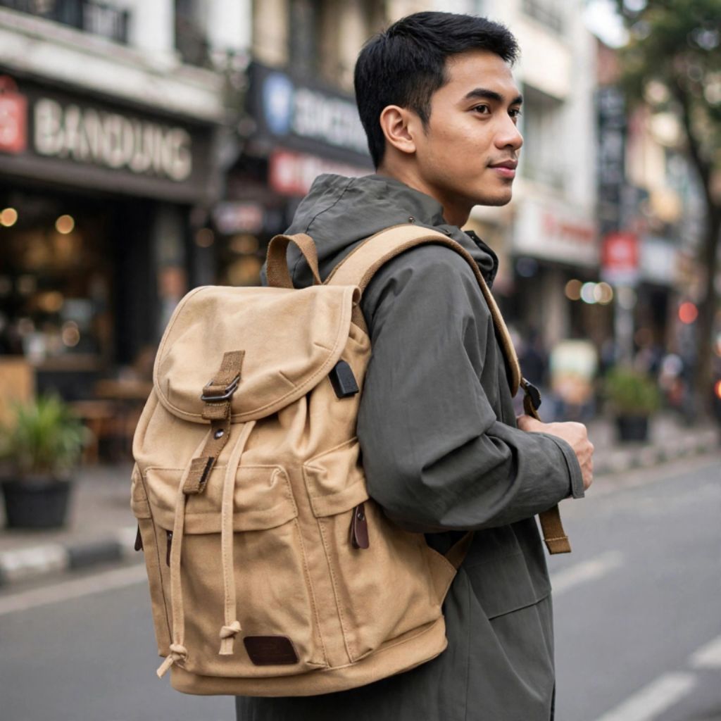 TAS RANSEL PRIA WANITA CANVAS LAPTOP 15 INCH UNTUK SEKOLAH/ KULIAH/HEALING/JALAN-JALAN