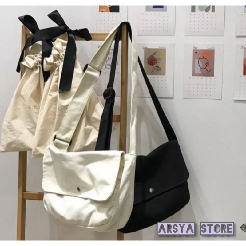 Tas Slengkang Kanvas Unisex Tali Tebal Kuat